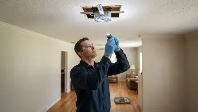 Electrician inspecting a fan-rated ceiling box before ceiling fan installation in Oklahoma City, OK