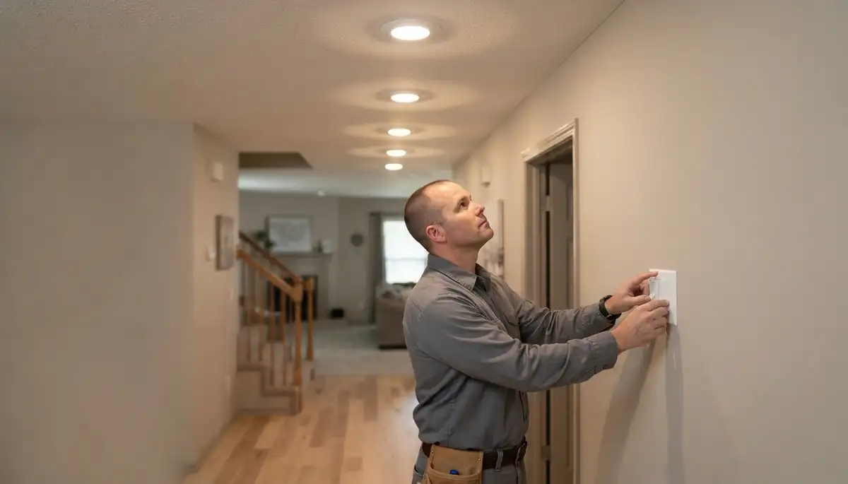 Oklahoma City electrician verifies recessed lighting beam overlap and smooth dimmer performance