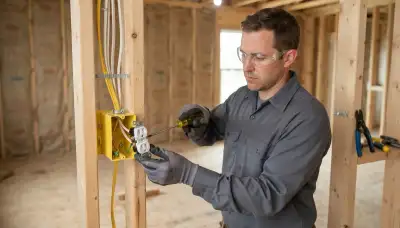 Oklahoma City electrician terminating wires at device box terminals during electrical wiring installation