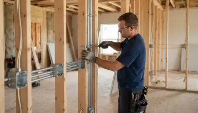 Electrician fastening conduit and aligning electrical boxes in an Oklahoma City, OK home
