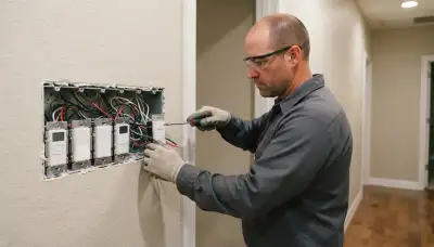 Oklahoma City, OK electrician installs programmable dimmer and lighting controller with circuits safely locked off