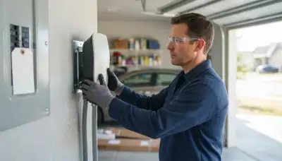 Electrician installing a home EV charger with dedicated breaker and conduit in Blanchard, OK