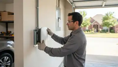 Electric vehicle charger installation in a Del City, OK garage with protected conduit and dedicated breaker