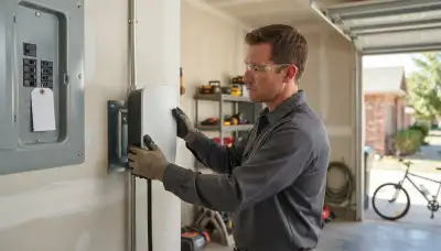 Level 2 EV charger installation by an electrician in an El Reno, OK garage