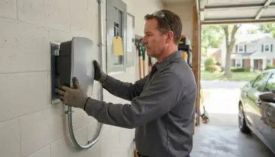 Electrician installing a wall-mounted EV charger with dedicated circuit in an Oklahoma City, OK garage