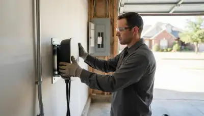 Wall-mounted EV charger installation by an electrician in Oklahoma City, OK