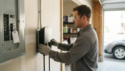 EV charger installation in a Wayne, OK garage by a professional electrician