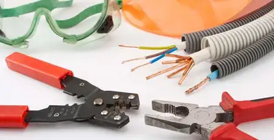 Electrical wiring repair with professional tools and safety equipment in Jones, OK