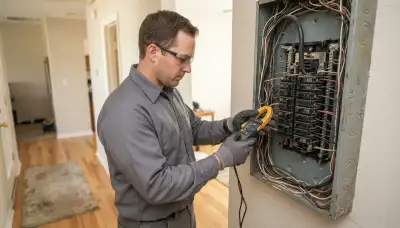 Oklahoma City electrician using a clamp meter to assess an existing electrical panel for a safe upgrade