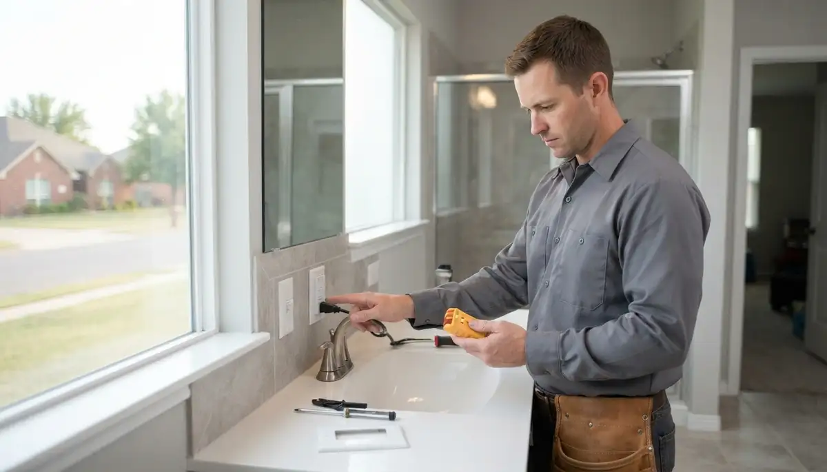 GFCI outlet installation in a wet-area kitchen by an El Reno, OK electrician