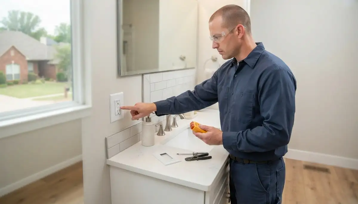 GFCI outlet providing ground-fault protection in a bathroom wet area in Oklahoma City, OK