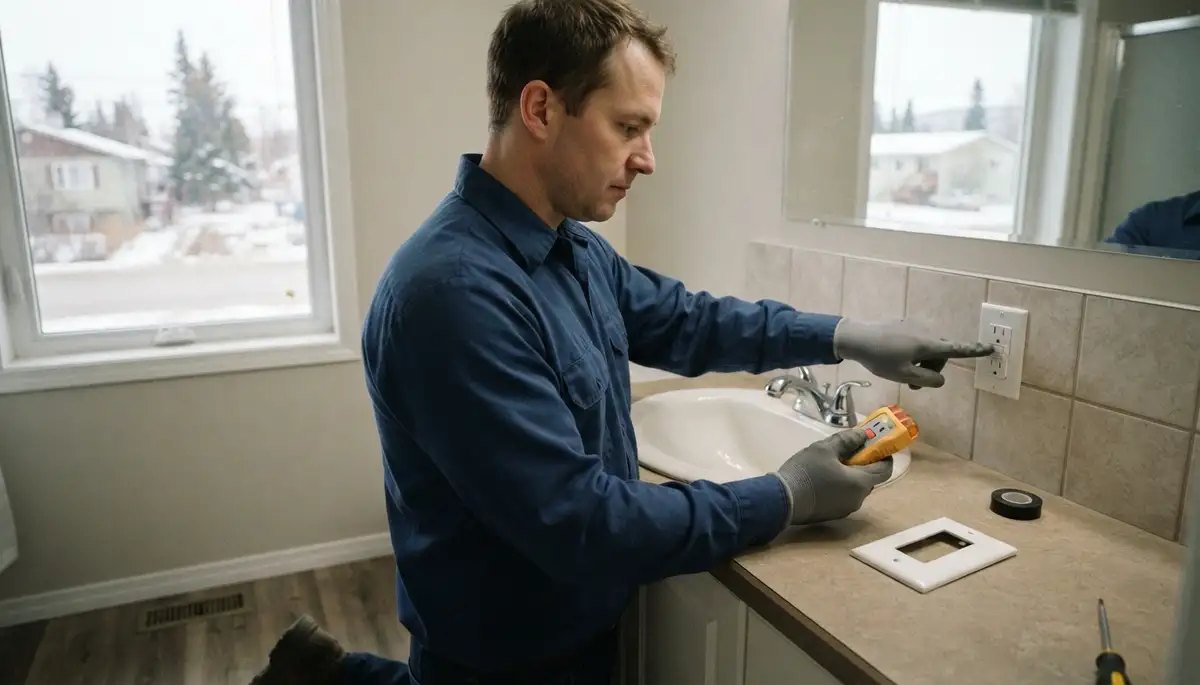 GFCI outlet providing ground-fault protection in a Yukon, OK bathroom