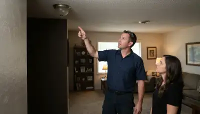 Oklahoma City electrician reviewing a ceiling light fixture during a home lighting consultation