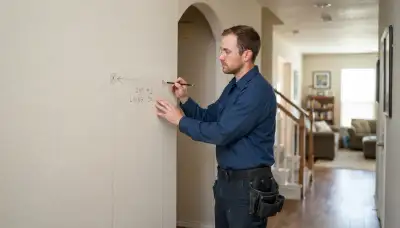 Oklahoma City electrician marking intercom station locations on an interior wall during installation planning