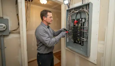 Electrician installing a new load center during an electrical panel upgrade in an Oklahoma City, OK home
