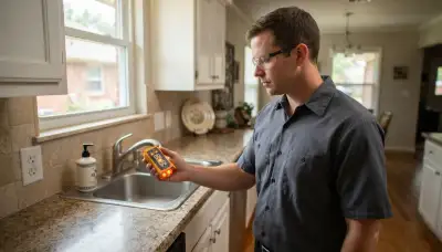 Homeowner tests an unprotected outlet near a sink during a GFCI inspection in Oklahoma City, OK