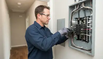 Licensed electrician seating a breaker in a de-energized electrical panel in Oklahoma City, OK