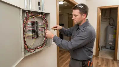 Electrician terminating fire alarm zone wiring in a control panel in Oklahoma City, OK