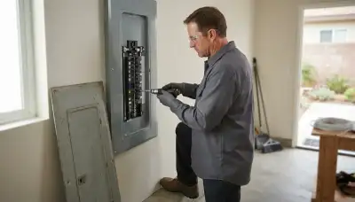 Electrician upgrading an electrical panel in an older Arcadia, OK home