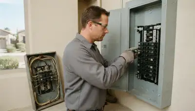 Electrician upgrading an outdated electrical panel in an older Cashion, OK home