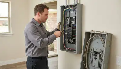 Electrician upgrading an older home's electrical panel to 200 amps in El Reno, OK