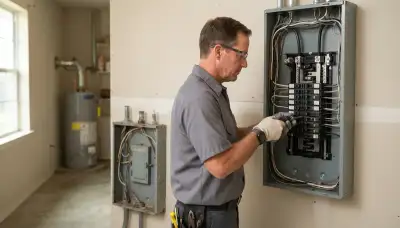 Electrician upgrading an outdated electrical panel in an older Mustang, OK home