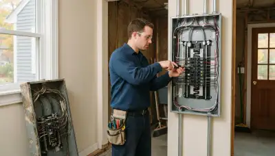Electrician upgrading an older home's electrical panel from 100 to 200 amps in Spencer, Oklahoma