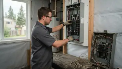 Electrician upgrading an electrical panel in an older Yukon, OK home for safer modern power needs