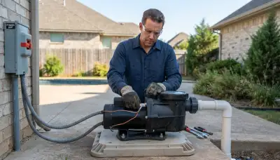 Electrician installs a pool pump and secures its bonding lug in Oklahoma City, OK