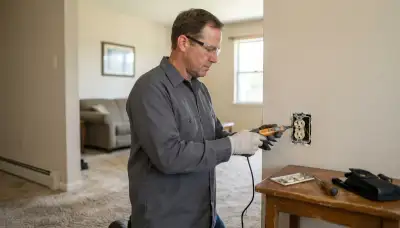 Electrician tests a failed outlet for wiring faults during outlet repair in an Oklahoma City, OK home