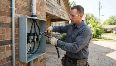 Oklahoma City electrician terminating service conductors in a sealed meter base for reliable electrical service