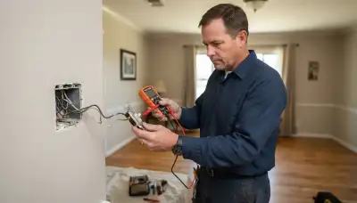 Electrician diagnoses a faulty wall switch with a multimeter in an Oklahoma City, OK home