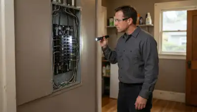 Electrician performing a whole-home electrical inspection in Piedmont, OK